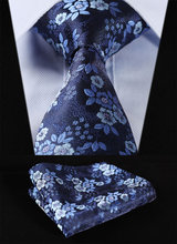 TF2005B8 Navy Blue Floral 3.4" 100%Silk Wedding Jacquard Woven Men Tie Necktie Pocket Square Handkerchief Set Suit 2024 - buy cheap