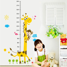 Adesivo de parede com gráfico de altura infantil, decoração de casa, girafa de desenho animado, régua de altura, decoração de casa, menina, menino, quarto, decalque de parede 2024 - compre barato