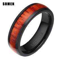 Not Fade 6mm Black Mahogany Wood Inlay Titanium Engagement Ring Wedding Rings For Women Elegant Female Jewelry Bague Comfort Fit 2024 - buy cheap