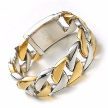Cor de prata cor do ouro 316l pulseira de aço inoxidável 26mm de largura pulseira de corrente de aço inoxidável para homens 2024 - compre barato