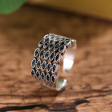 Anéis de prata esterlina 925, preto, cristal tailandês, vintage, flor, feminino, anéis de dedo abertos, joias para mulheres, presente sem desbotamento 2024 - compre barato