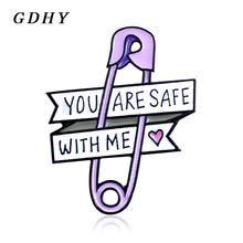 Защитная брошь GDHY «You Are Safe With Me», мультяшная фиолетовая булавка, безопасная брошь с эмалью, значок для рюкзака, детские подарки 2024 - купить недорого