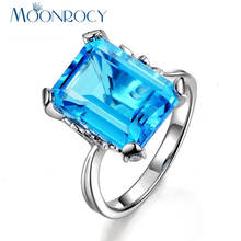MOONROCY Drop Shipping Jewelry Wholesale Silver Color Cubic Zirconia Hyperbole Square Blue Crystal Ring for Wedding Women Gift 2024 - buy cheap
