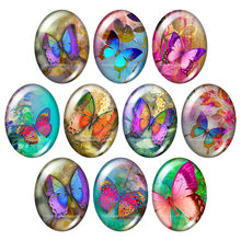 Beauty Magical Colorful Butterfly 10pcs 13x18mm/18x25mm/30x40mm mixed Oval photo glass cabochon demo flat back Jewelry findings 2024 - buy cheap