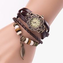 2019 Women Girl Vintage Watches, Bracelet Wristwatches leaf Pendant Coffee Reloj de dama free shipping Wd3 sea 2024 - buy cheap