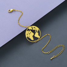 Kinitial-Pulseras con mapa del mundo para mujer, brazalete con amuleto redondo de la tierra, mapa de viaje, regalo de joyería 2024 - compra barato