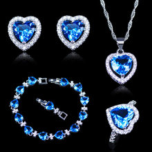 New Arrival Christmas Gift For Women Sky Blue Crystal White Zircon Silver Color Jewelry Sets Heart Bracelets Sets 2024 - buy cheap