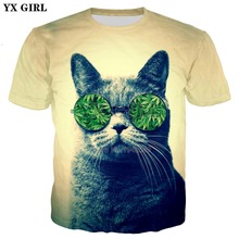 Прямая поставка YX GIRL, новинка 2018, модная летняя мужская и женская футболка с 3d рисунком животных, футболка с забавным котом, повседневные крутые футболки 2024 - купить недорого