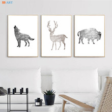 Buffalo Wolf  Stag Art Print Poster Minimalist Wall Art Baby Animal Canvas Painting Modern Nursery Kid Room Decor 2024 - buy cheap