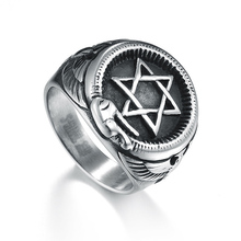 Панк Винтажный стиль, еврейская звезда Давида, круглое кольцо, никогда не выцветает, титановая нержавеющая сталь, античные кольца для мужчин, ювелирный подарок 2024 - купить недорого