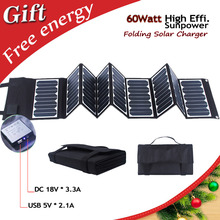 Складная солнечная панель, 60 Вт, высокая эффективность, 24% Sunpower, портативное солнечное зарядное устройство для ноутбука, планшета, автомобильного аккумулятора, сотовых телефонов 2024 - купить недорого