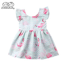 Emmababy Girls Kids Sleeveless Ruffle Flamingo Cotton Dress Casual Party Princess Baby Summer Dresses 2024 - buy cheap