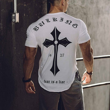 2019 Mens Tight-Fitting Short-Sleeved T-shirt Fitness Organization Body Fitness Gyms Fitness Splicing Cotton T-shirt Size M-XXL 2024 - buy cheap