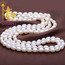 NYMPH-collar de perlas de agua dulce para mujer, marca original, barroco Natural, 90cm de largo, gota de 8-9mm, jewe, 925 2024 - compra barato