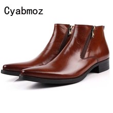 Luxury high quality men cowboy Martin boots fashion genuine leather zip ankle booties British pointed toe motorcycle dress shoe 2024 - buy cheap