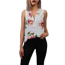 Plus Size Women Casual Loose Chiffon Vest 2018 Printed Sleeveless V-Neck Zipper Shirt Blouses Summer Tank Top Female Shirts A1 2024 - buy cheap