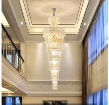 Frete grátis lustre de cristal de luxo cromado d400mm h1350mm k9 cristal para lobby de hotel, piso duplo, lâmpada led e14 * 15 2024 - compre barato