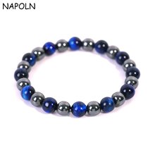 NAPOLN Hematite Bracelet For Men Natural Stone Beads Bracelet 8MM Blue Tiger Eye Bracelet Jewelry Attend Party Dropshipping 2024 - buy cheap