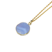 Blue Chalcedony Round Pendant chain necklace Femme Art Face Picture Marble quartz crystal stone pendant necklace for women 2019 2024 - buy cheap