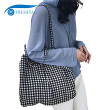 Hylhexyr 2020 Fashion Female Plaid Print Shoulder Bag Satchel Cotton Cloth Handbags Casual Tote Women's Folding Shopping Bags 2024 - buy cheap