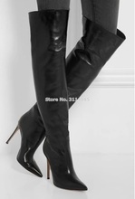 Botas femininas de couro preto, mais novas botas altas bico fino, stiletto sexy, salto alto, outono inverno, botas altas, dropship 2024 - compre barato