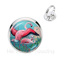 2019 New Hummingbird Rings Peacock Ring Glass Bird Feather Jewelry Flamingo Art Glass Cabochon Jewelry Gift 2024 - buy cheap