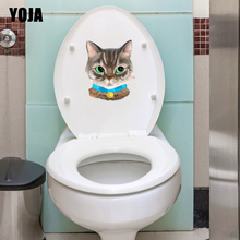 Yoja adesivo de parede cabeça de gato, 22.5*21.9cm, engraçado, decoração de casa, banheiro, decalque, arte criativa 2024 - compre barato