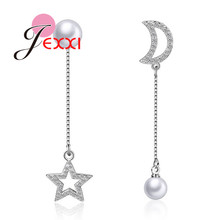 Long Tassel Drop Earrings Asymmetry Design Silver Hollow Moon Star Dangle Earrings for Women Brincos Pearl Ear Jewelry 2024 - buy cheap