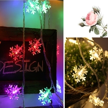 Guirnalda de luces LED con batería para decoración, guirnaldas brillantes con forma de copo de nieve, Navidad, vacaciones, boda, 10/20/40/80 LED 2024 - compra barato