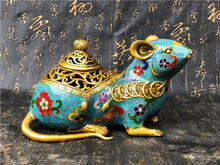 Zodiac Rats in the Agaromatic Rat Incense Burner Bronze Copper Enamel Cloisonne 24K Gold Gild Bat Peaches Mouse Rat Mice Statue 2024 - buy cheap