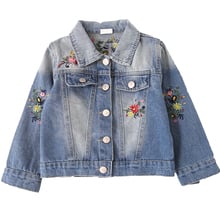 Girls denim jacket baby embroidered jacket 2021 spring and autumn children's lapel long-sleeved denim jacket 2024 - buy cheap