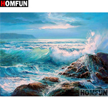 HOMFUN-pintura diamante 5D DIY "paisaje marino", bordado 3D con diamantes de imitación cuadrados o redondos, estilo punto de cruz 5D, decoración del hogar, A17395 2024 - compra barato