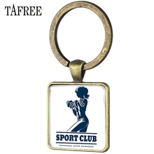 TAFREE-Llavero con colgantes cuadrados de la serie Vintage Sport Club Fitness, colgante de cabujón de cristal para gimnasio, FQ494 2024 - compra barato