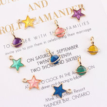 Wholesale 100PCs Glitter Enamel Alloy Jewelry DIY Charms Gold Color Plated Cute Stars Saturn Metal Oil Drop Floating Charm Craft 2024 - buy cheap