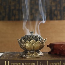 Quemador de incienso de aleación de Buda chino, incienso de loto con colgante de flores, incensario hecho a mano para decoración budista de la Oficina y el hogar 2024 - compra barato