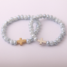 Miçangas de vidro de cristal cinza com pingente cruz para pulseiras femininas bracelete elástico frete grátis 2024 - compre barato