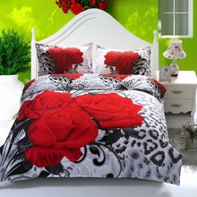 Jogo de cama exclusivo 3d com rosa vermelha, roupas de casamento tamanho queen size, edredom, colcha, tecidos para casa 2024 - compre barato