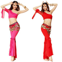 Conjunto de roupas para dança do ventre, roupa indiana de qualidade com malha, top e calça, 8 cores 2024 - compre barato