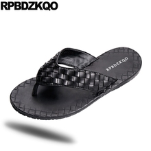 2021 Men Sandals Leather Summer Flip Flop Waterproof Fashion Black Water Slippers Slip On Slides Beach Shoes Soft Woven Outdoor 2024 - buy cheap