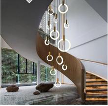 Escada longo atmosfera de entrada villa Nordic lustre moderno e minimalista de madeira maciça sala de estar bar criativo duplex construção 2024 - compre barato