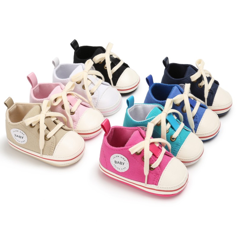 Zapatillas de Lona para Bebé Recién Nacido de 3 a 18 Meses Zapatos de Fondo Suave con Cordón Primeros Pasos de Primavera Otoño para Niños Niñas Pequeños