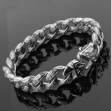 Hip-hop Flower Shape 316L Stainless Steel Silver Color Cuban Curb Link Chain Men's Boy's Bracelet Bangle 9"*15mm Christmas Gift 2024 - buy cheap