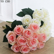 YO CHO 40 см искусственные цветы розы Белая роза для свадьбы букет цветов красивый дисплей цветок домашний декор бонсай цветок 2024 - купить недорого
