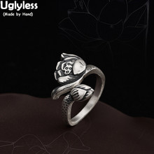 Uglyless Real 999 Pure Silver Handmade Lotus Finger Rings for Women Ethnic Thai Silver Flowers Open Rings Traditional Jewelry 2024 - buy cheap