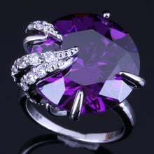 Rare Round Purple Cubic Zirconia White CZ Silver Plated Ring V0558 2024 - buy cheap
