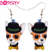 Bonsny-pendientes largos con diseño acrílico para mujer, aretes colgantes con diseño de perro Chihuahua, joyería de moda, accesorios de primavera y verano 2024 - compra barato