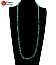 Qingmos модные натуральные нефриты ожерелье для женщин с 6-8 мм круглые темно-зеленые Jades каменные ожерелья ювелирные изделия 33 "длинное ожерелье 2024 - купить недорого