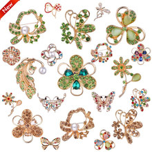 TODOX 2020Women Brooches gold color Crystal Rhinestone Flower pins clothes coat button Wedding Party dress Pins Christmas gifts 2024 - compre barato