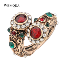 Boho estilo do vintage anéis vermelhos antigo ouro cor dupla cabeça vermelho gem pedra dedo anéis para as mulheres jóias indianas frete grátis 2024 - compre barato