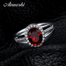 AINUOSHI Luxury 2 Carat Rings for Women Oval Shape 925 Sterling Silver Engagement Rings Red Stone Wedding Bridal Fashion Bijoux 2024 - buy cheap
